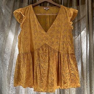 SOLD Andree Bright Yellow Babydoll  Flutter Sleeveless Blouse